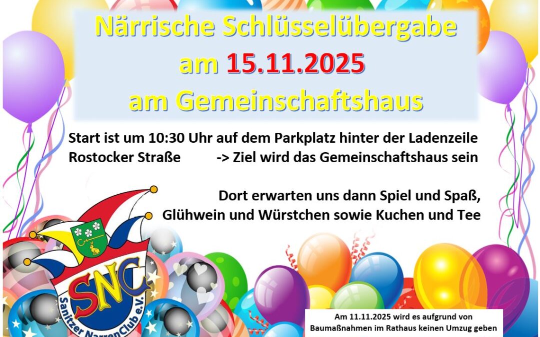 Närrische Schlüsselübergabe am Gemeinschaftshaus